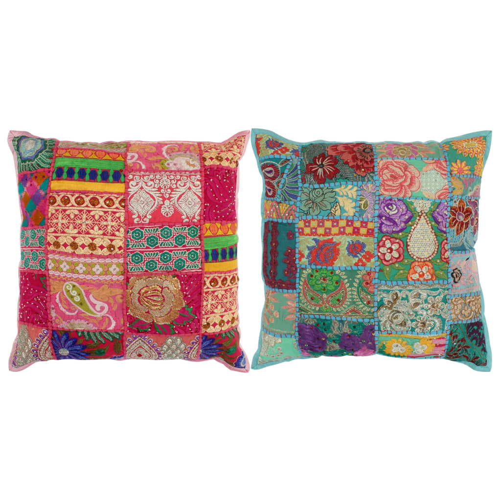 Kuddar 2 St Lappmönster Handgjord 45X45 Cm Röd/Beige