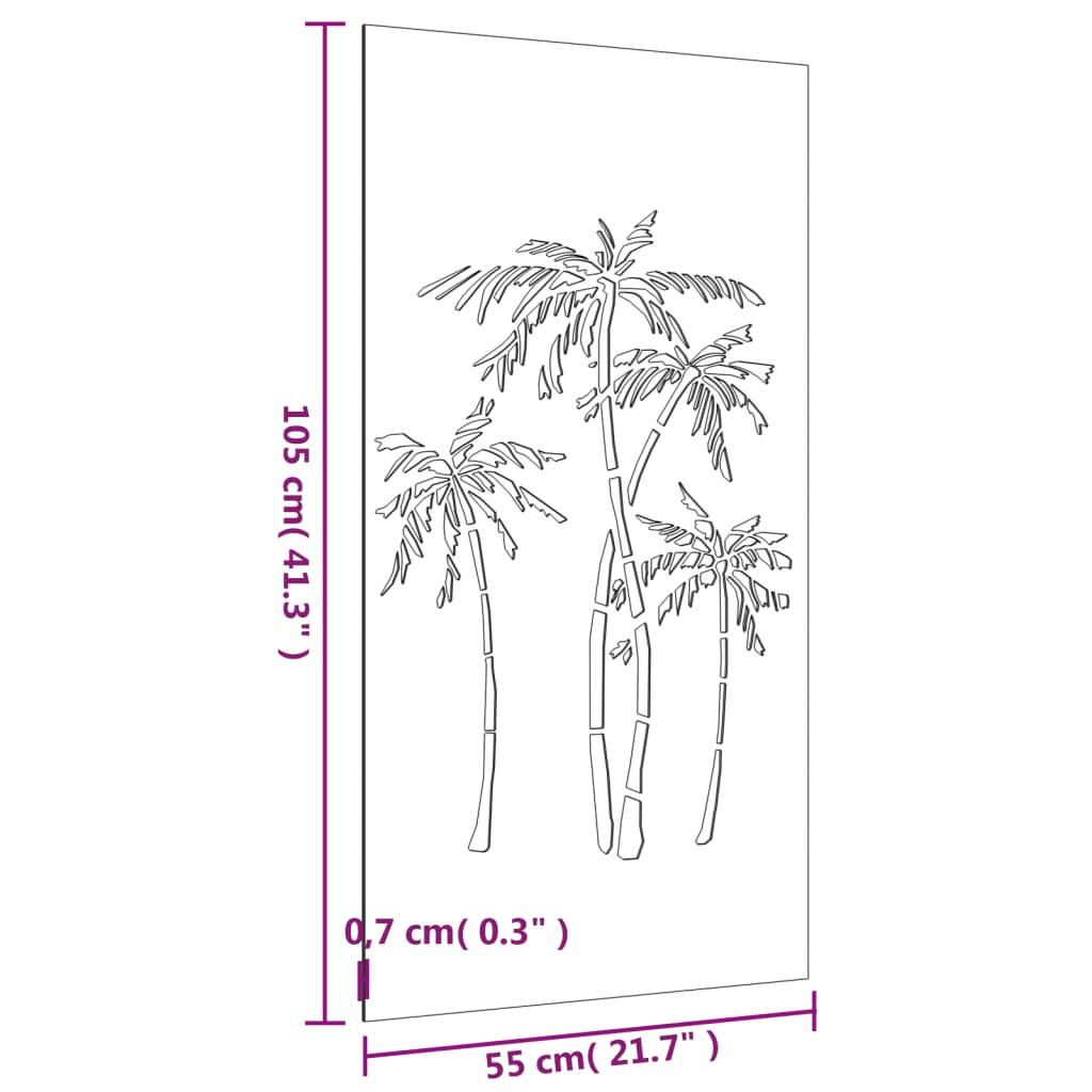 Väggdekoration 105X55 Cm Rosttrögt Stål Palmdesign