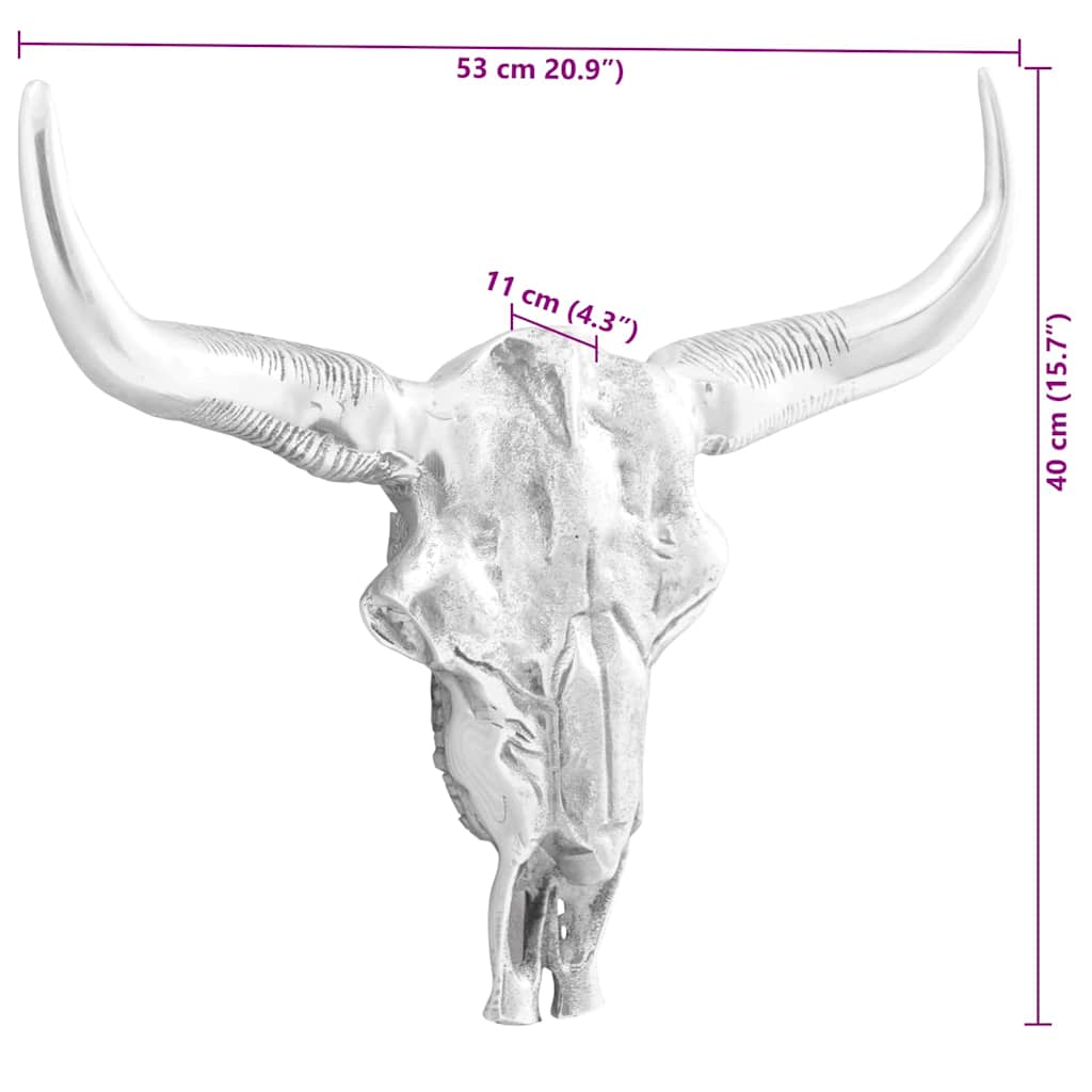Bulls Skull Silver 53 X 11 X 40 Cm Aluminium