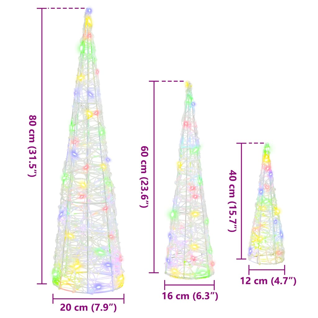 Julgran 3 Pcs Flerfärgsdesign 20 X 20 X 80 Cm Akryl