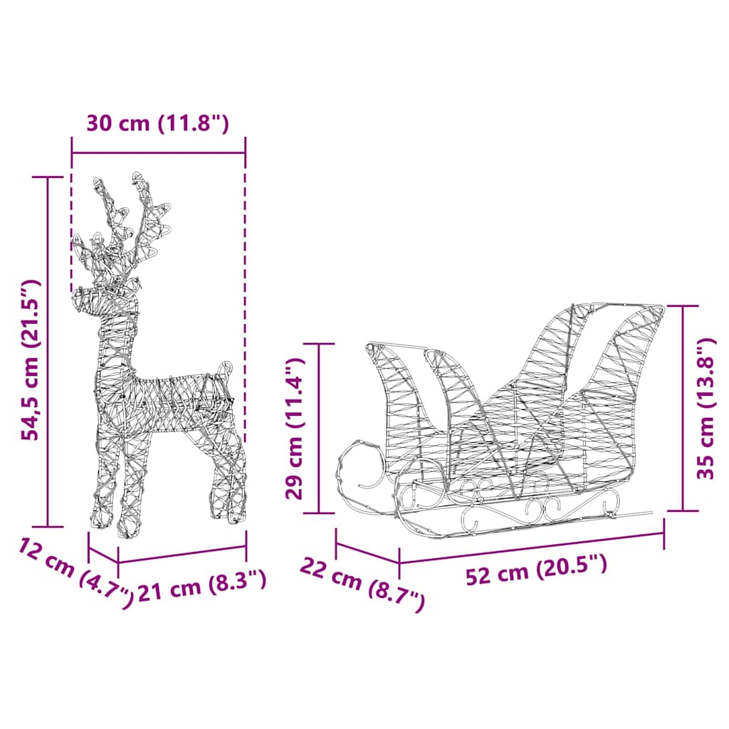 Ren Pull Släde Med 160 Led-Lampor Varmvit 30 X 12 X 54.5 Cm Pet