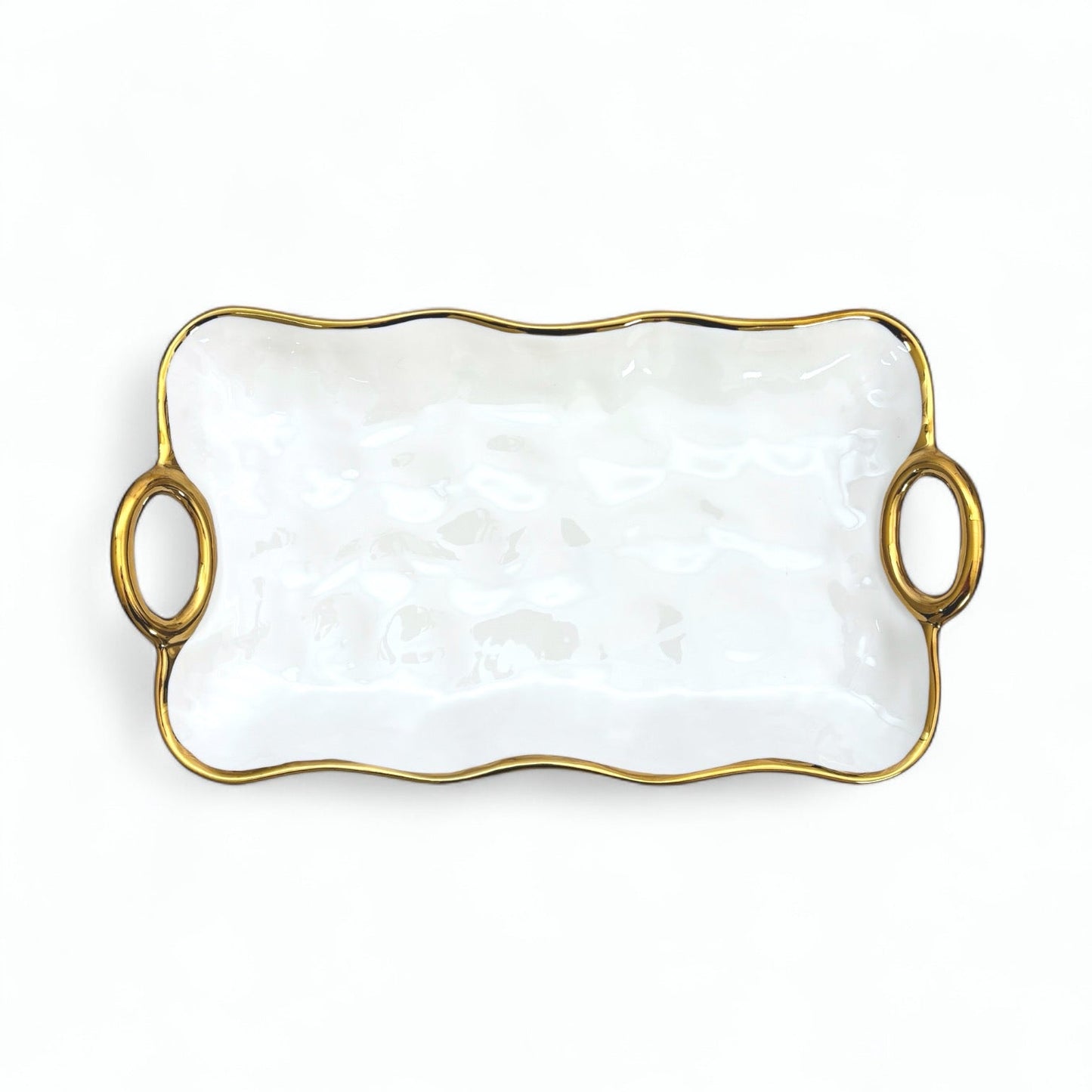 Klara Serveringsfat - Porslin med Guldhandtag