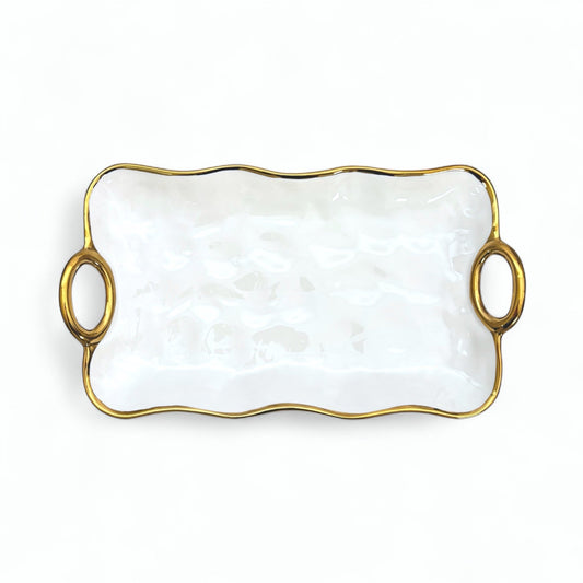 Klara Serveringsfat - Porslin med Guldhandtag