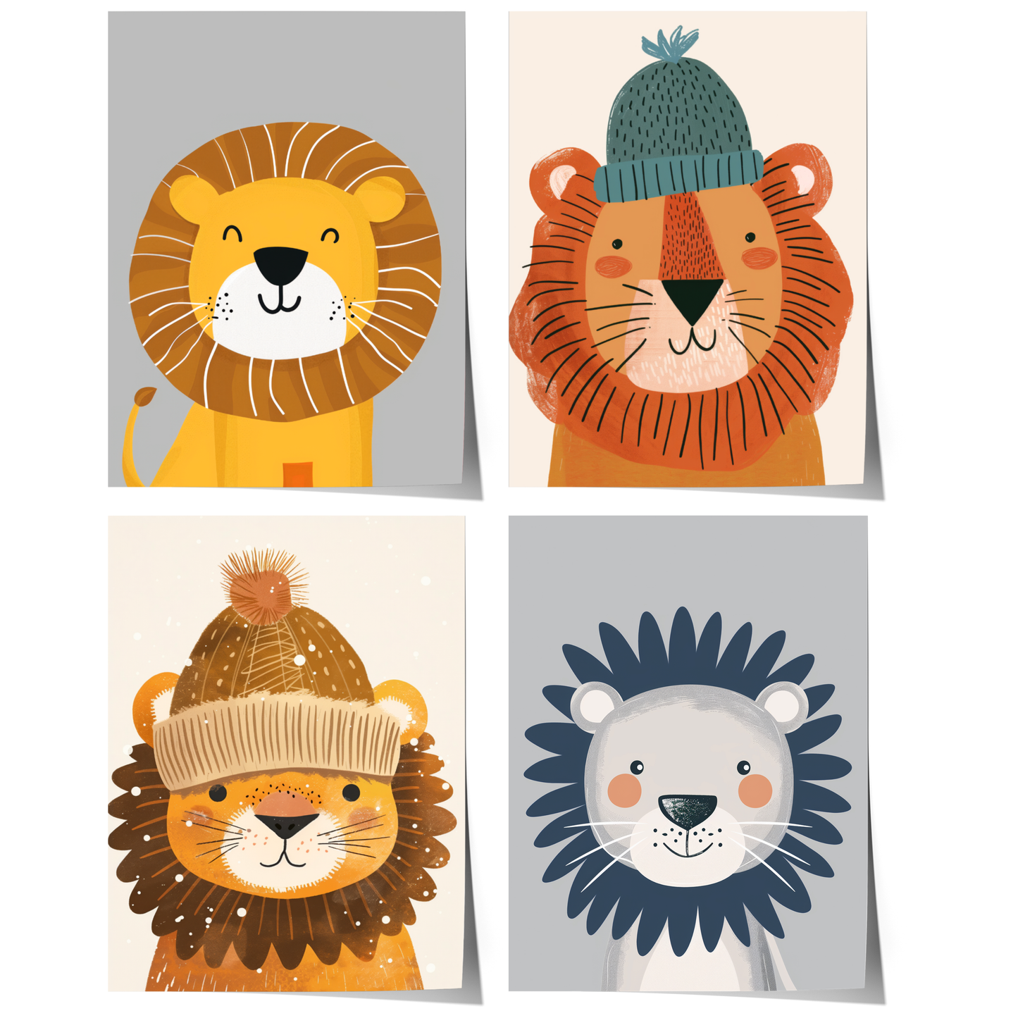 Löwen Poster Kinderzimmer · Geschenkidee für Kinder · Kinderzimmer Deko  · Winter Herbst Löwe Mütze · Deko Print ohne Rahmen