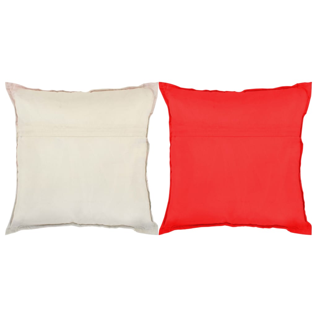 Kuddar 2 St Lappmönster Handgjord 45X45 Cm Röd/Beige