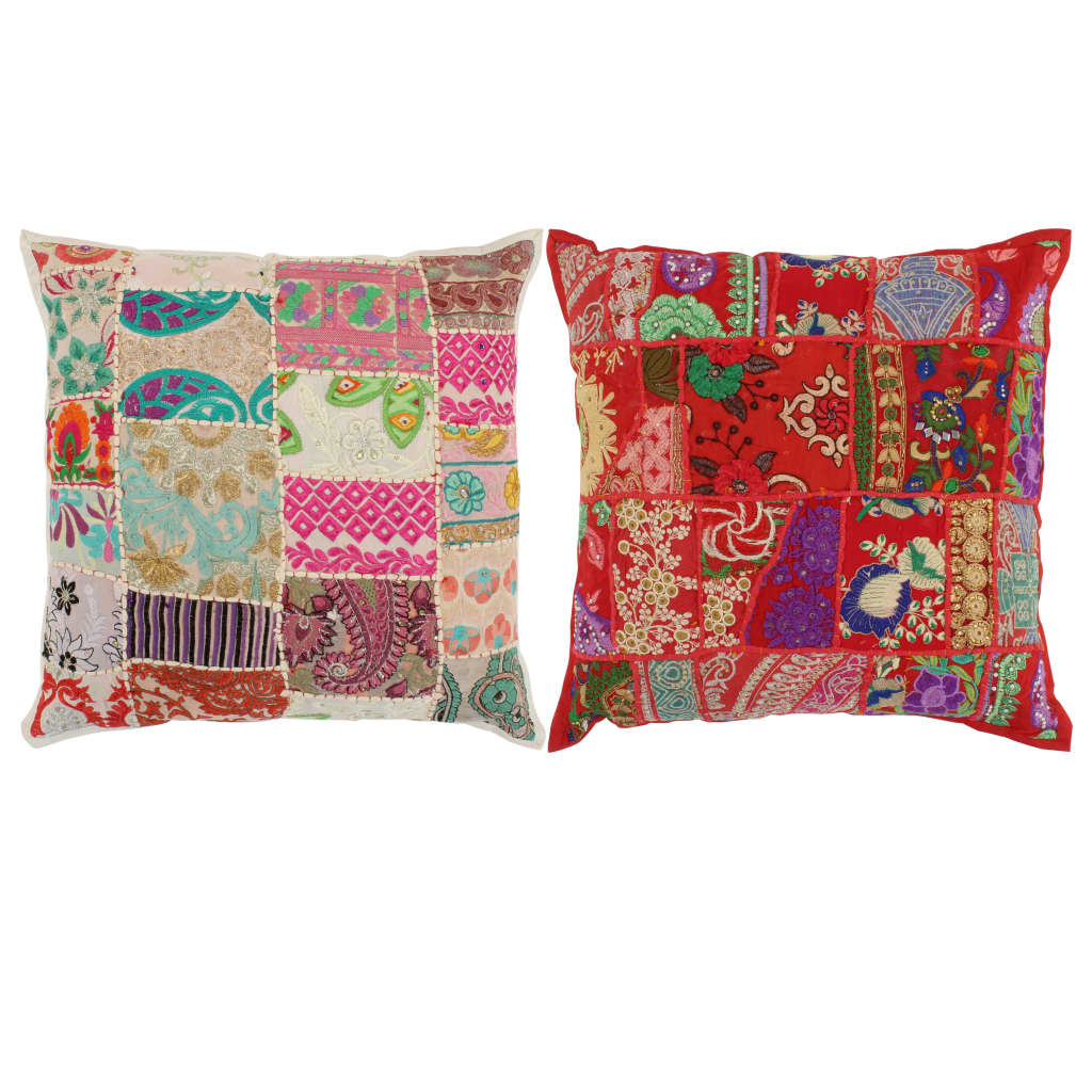 Kuddar 2 St Lappmönster Handgjord 45X45 Cm Röd/Beige
