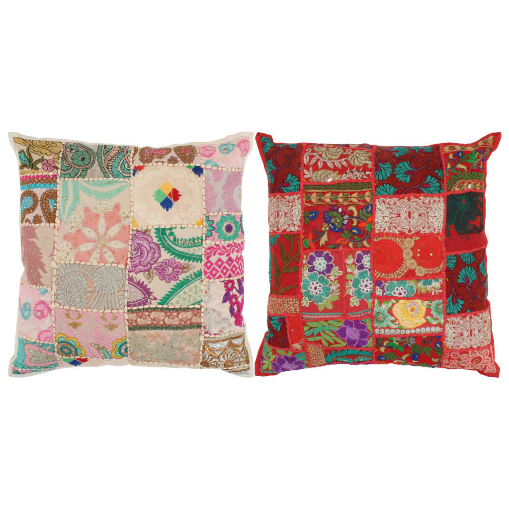 Kuddar 2 St Lappmönster Handgjord 45X45 Cm Röd/Beige