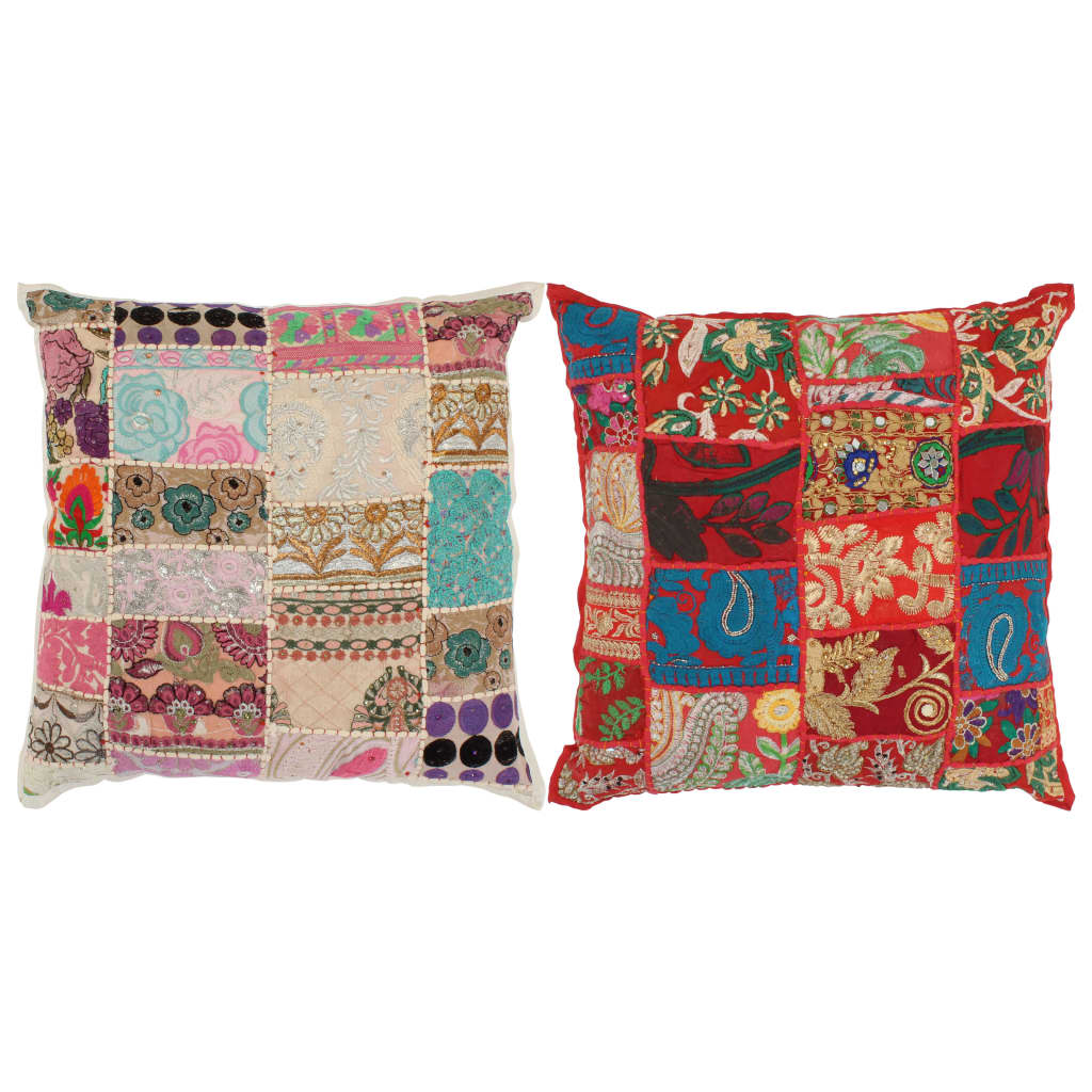 Kuddar 2 St Lappmönster Handgjord 45X45 Cm Röd/Beige