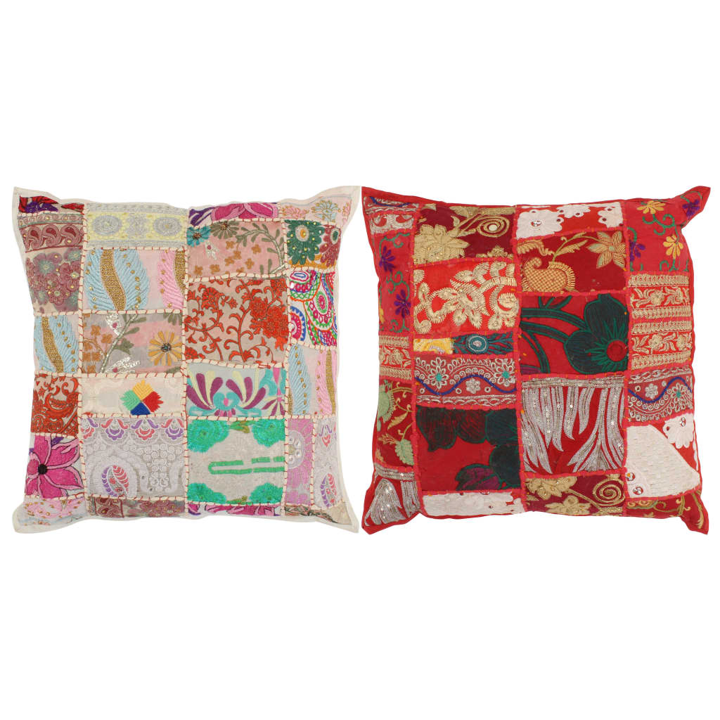 Kuddar 2 St Lappmönster Handgjord 45X45 Cm Röd/Beige