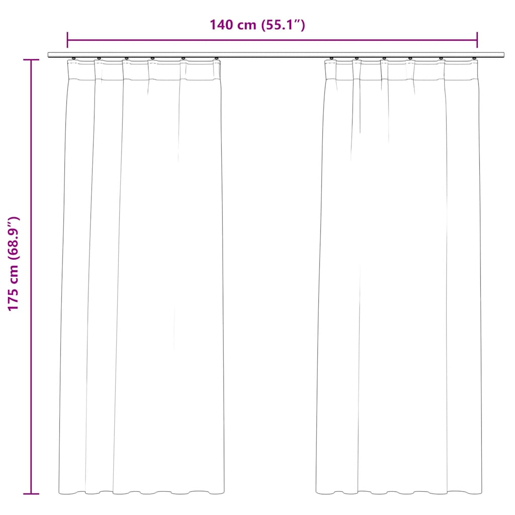Mörkläggningsgardiner 2 St M. Krokar Sammet