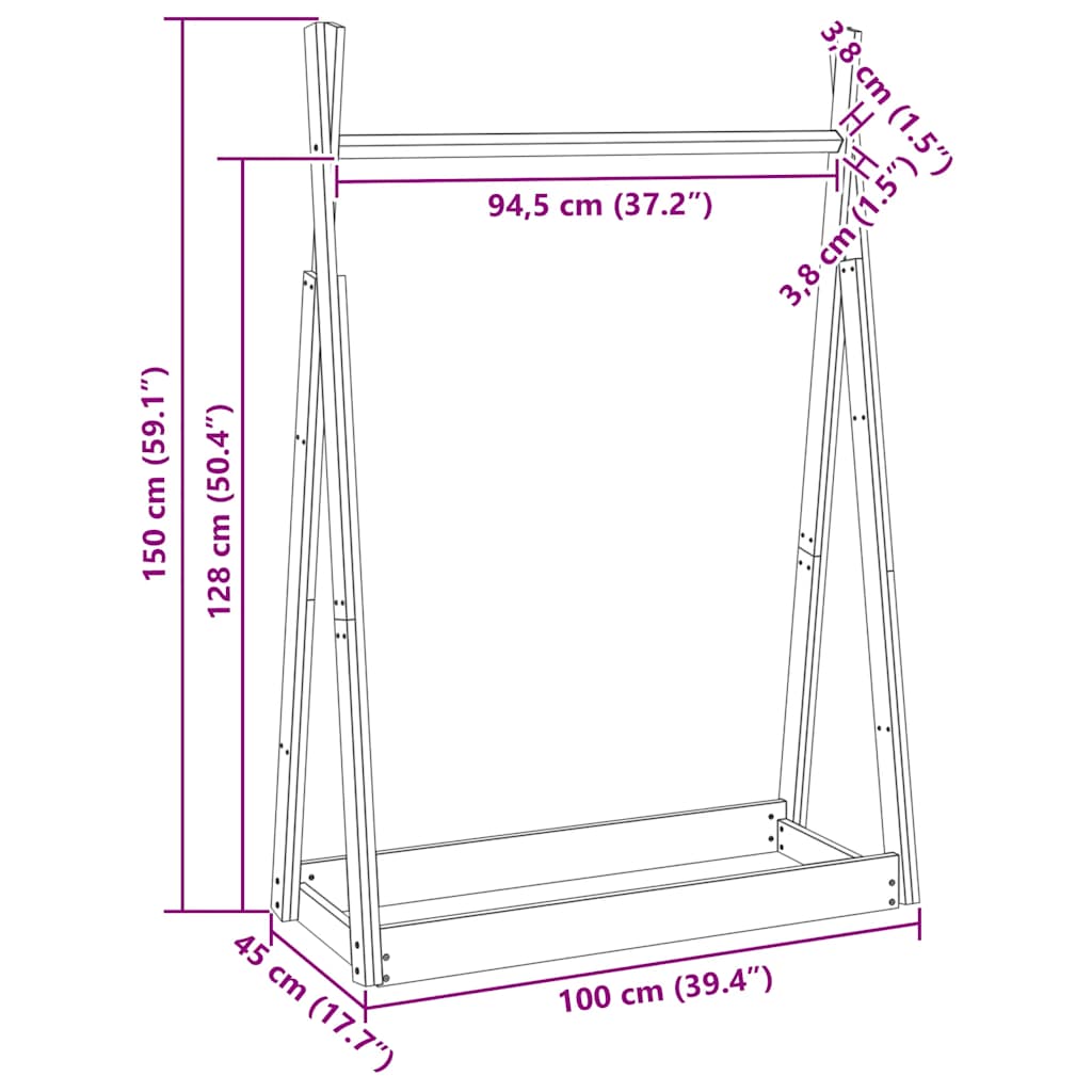 Klädställning 100X45X150 Cm Massiv Furu