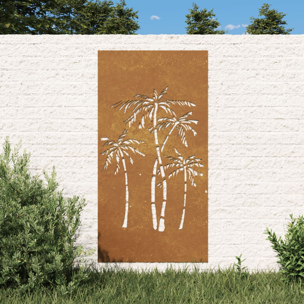 Väggdekoration 105X55 Cm Rosttrögt Stål Palmdesign