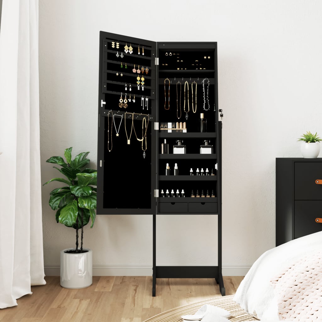 Spegelsmyckesskåp Med Led-Lampor Fristående