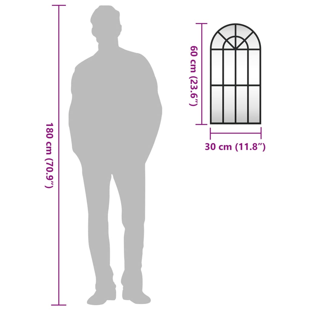 Väggspegel Svart Bågform Järn