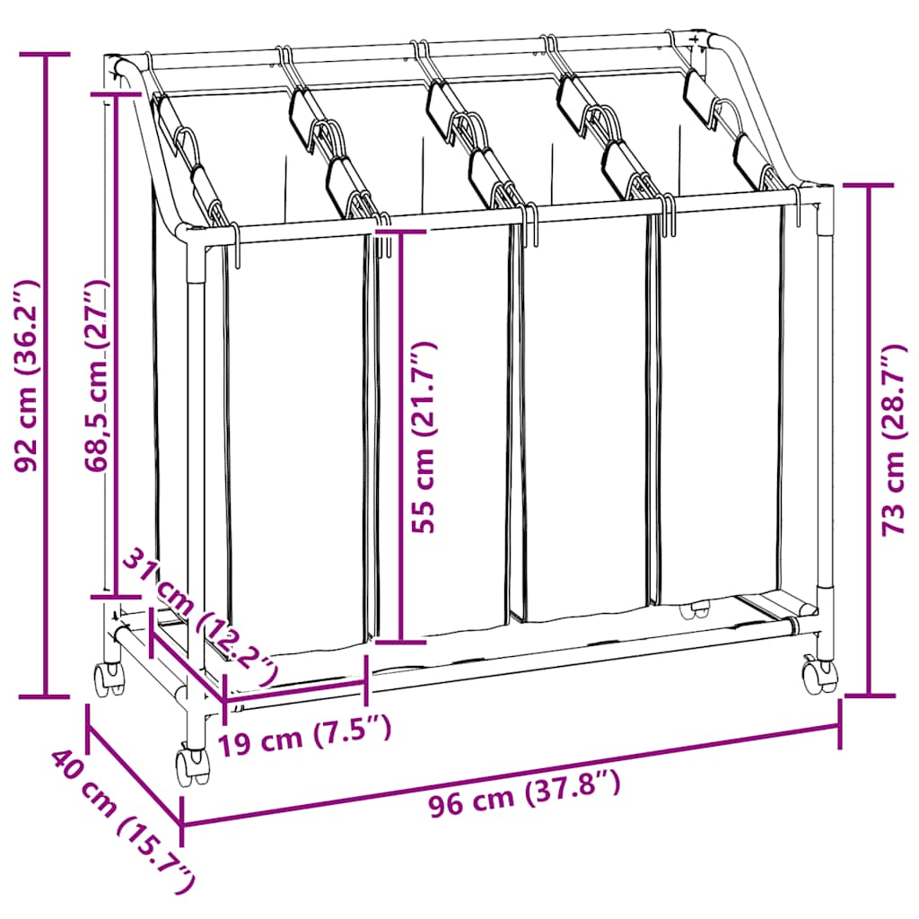 Tvättkorg Med Hjul 4 Fack