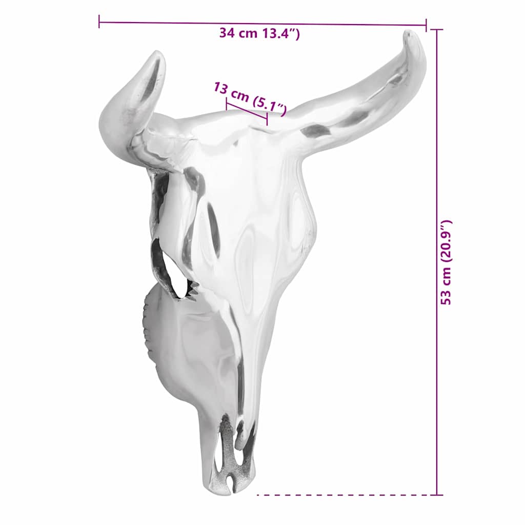 Bulls Skull Silver 34 X 13 X 53 Cm Aluminium