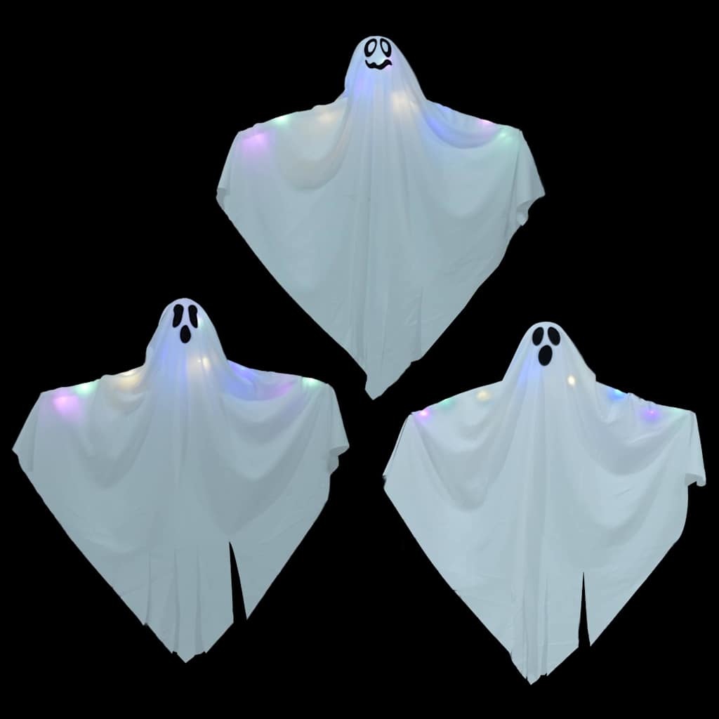 Halloween Hängande Spöke Med 3 Led-Lampor 3 Pcs Vit Polyester