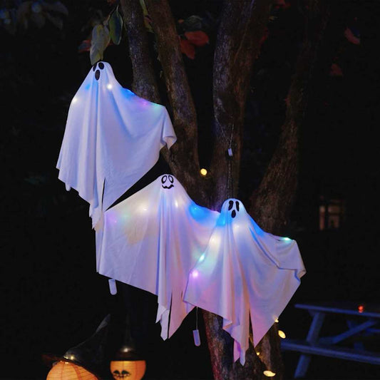 Halloween Hängande Spöke Med 3 Led-Lampor 3 Pcs Vit Polyester