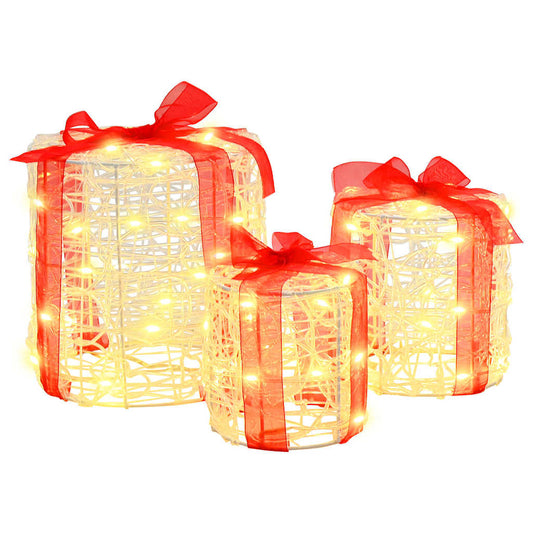 Dekor Av Gåva Box 3 Pcs Varmvit 20 X 20 X 21 Cm Akryl