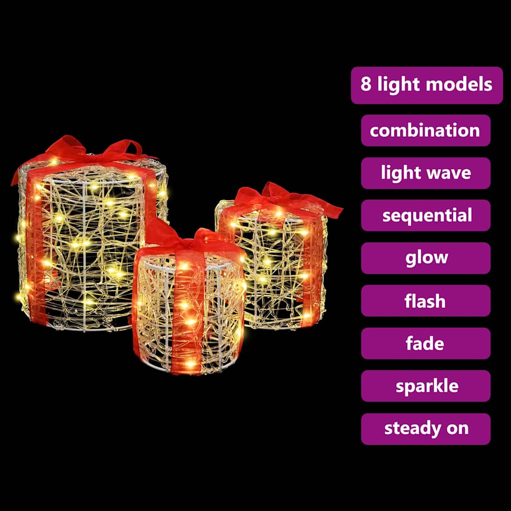 Dekor Av Gåva Box 3 Pcs Varmvit 20 X 20 X 21 Cm Akryl