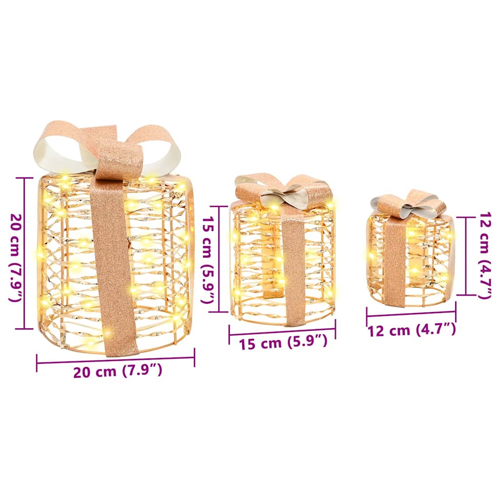 Dekoration För Presentlåda 3 Pcs Varmvit 20 X 20 X 20 Cm Pet