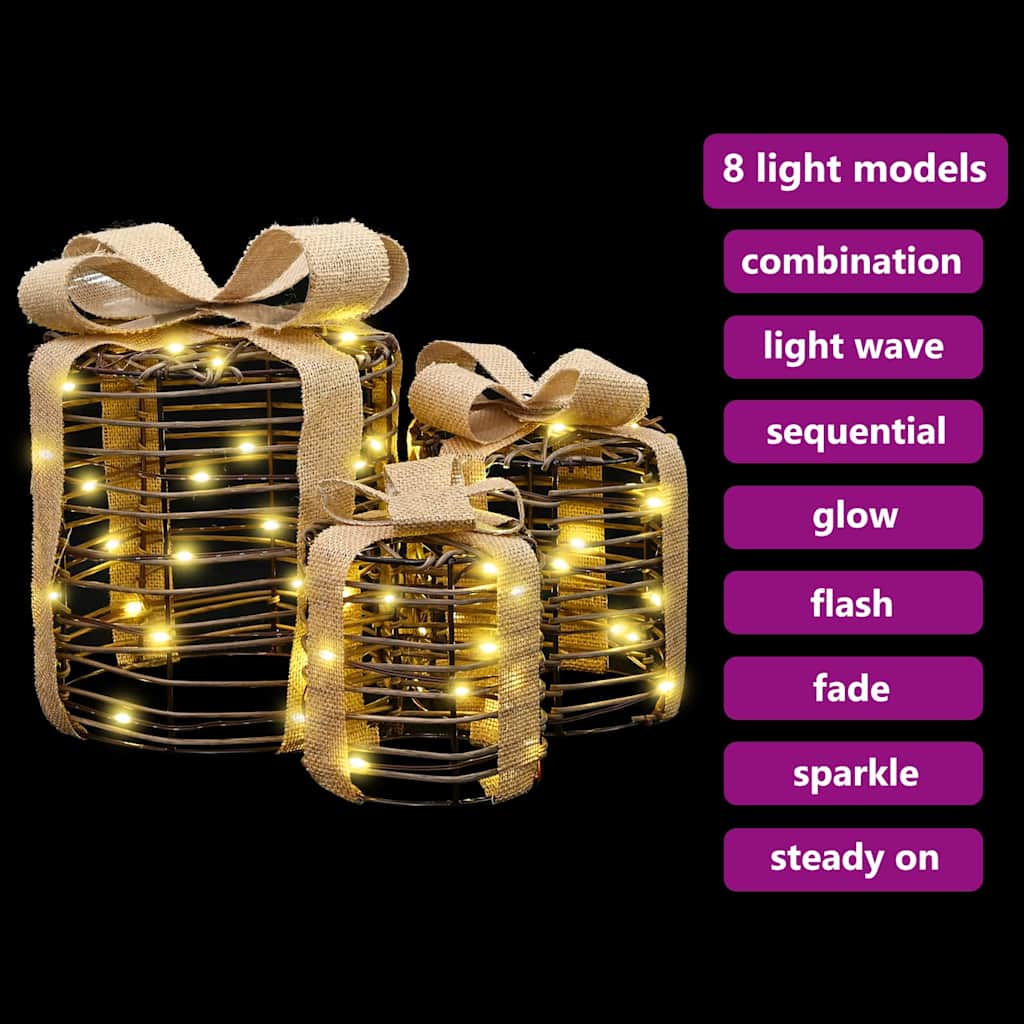 Dekoration För Presentlåda 3 Pcs Varmvit Rotting