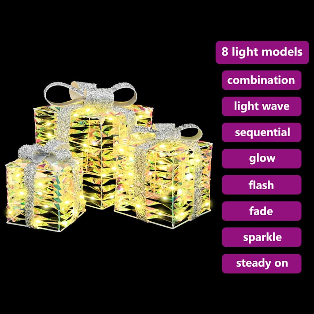 Presentlåda Med 60 Led-Lampor 3 Pcs Varmvit 20 X 20 X 20 Cm Pet