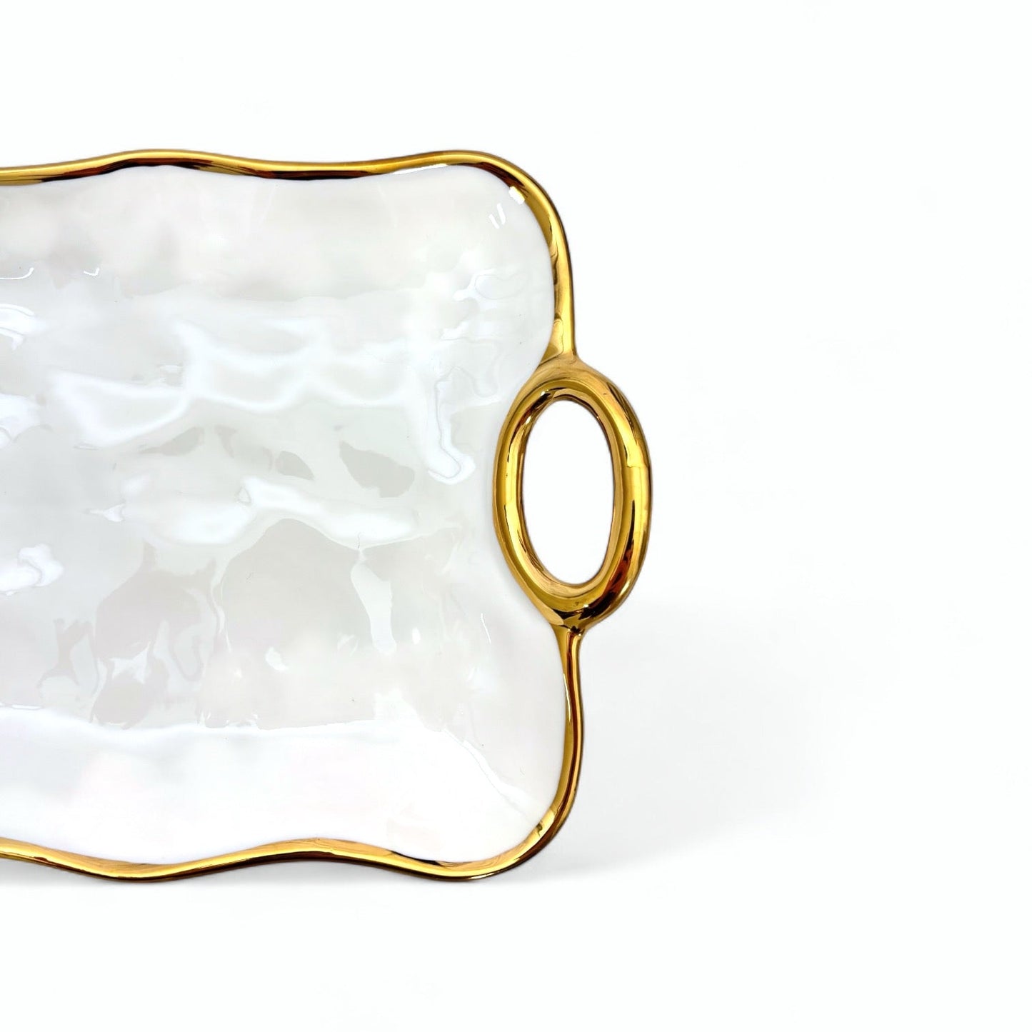 Klara Serveringsfat - Porslin med Guldhandtag