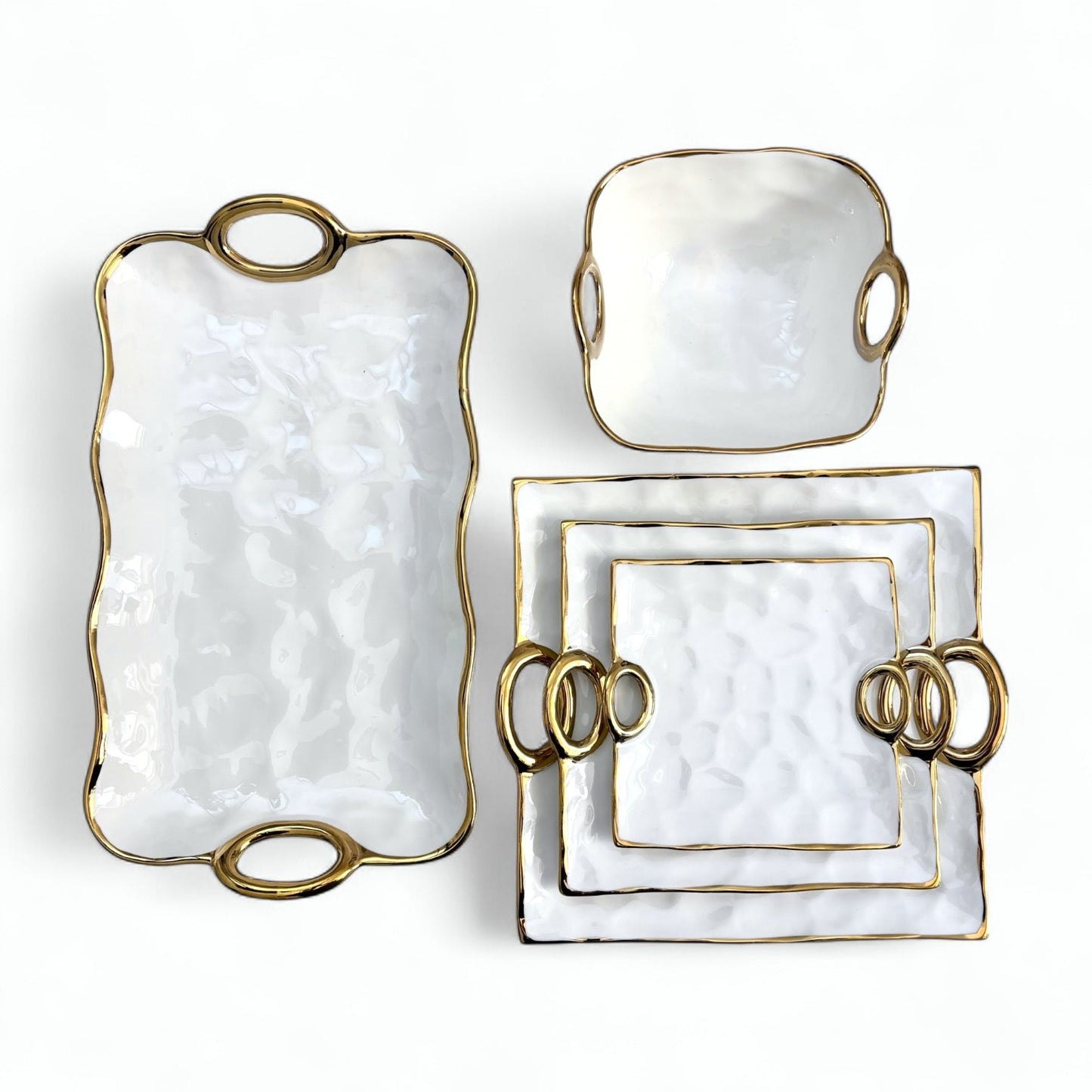 Klara Serveringsfat - Porslin med Guldhandtag