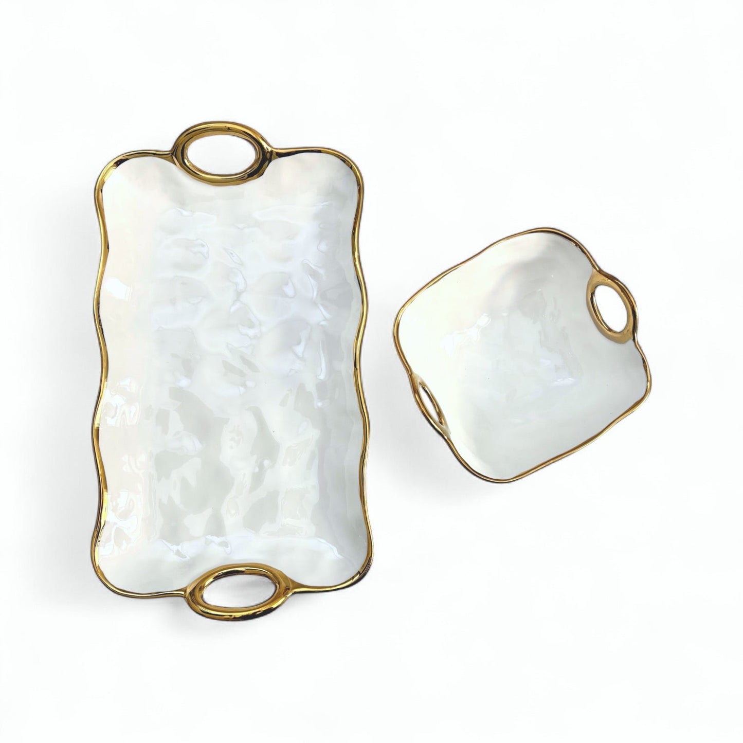 Klara Serveringsfat - Porslin med Guldhandtag