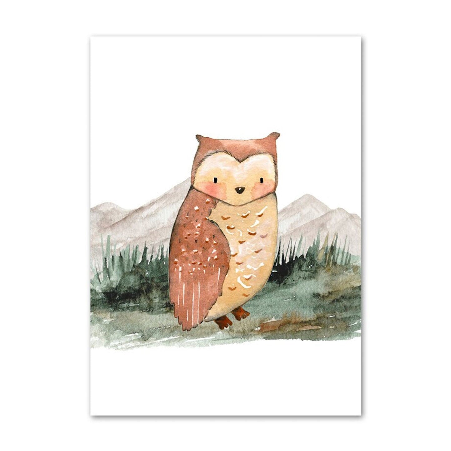 Poster Kinder Wald Tiere Fuchs Waschbär Reh Eule Fuchs Braunbär und Berge als Deko Print ohne Rahmen