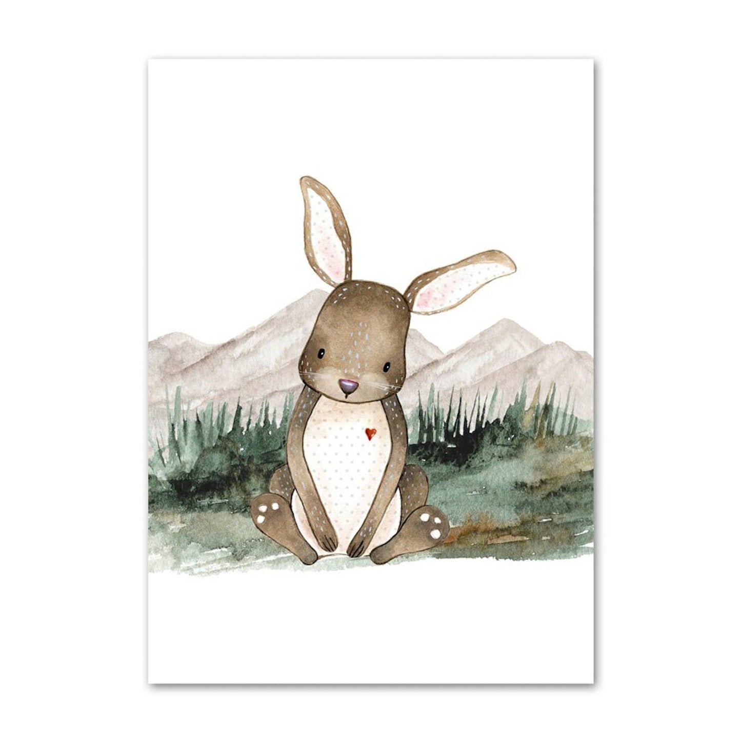 Poster Kinder Wald Tiere Fuchs Waschbär Reh Eule Fuchs Braunbär und Berge als Deko Print ohne Rahmen