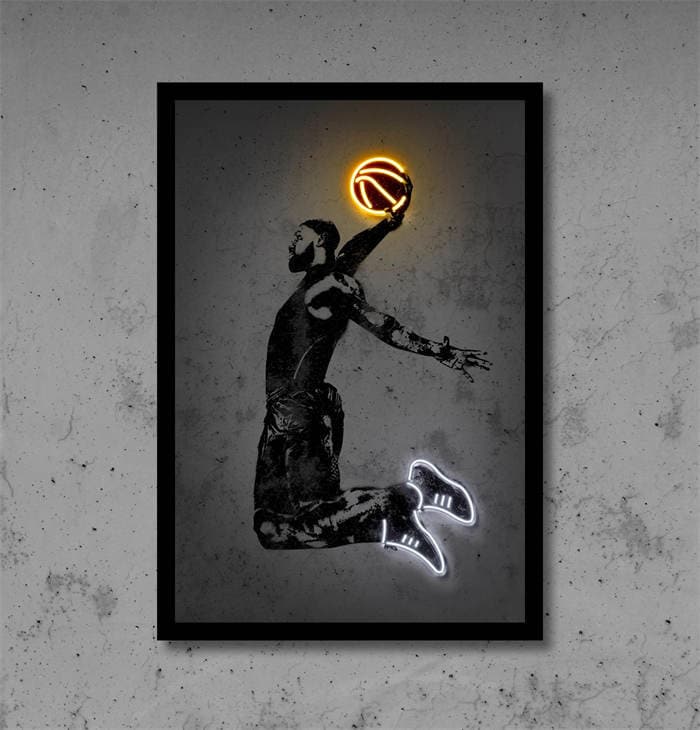 Poster Basketballspieler mit Neon Ball als Deko Print ohne Rahmen