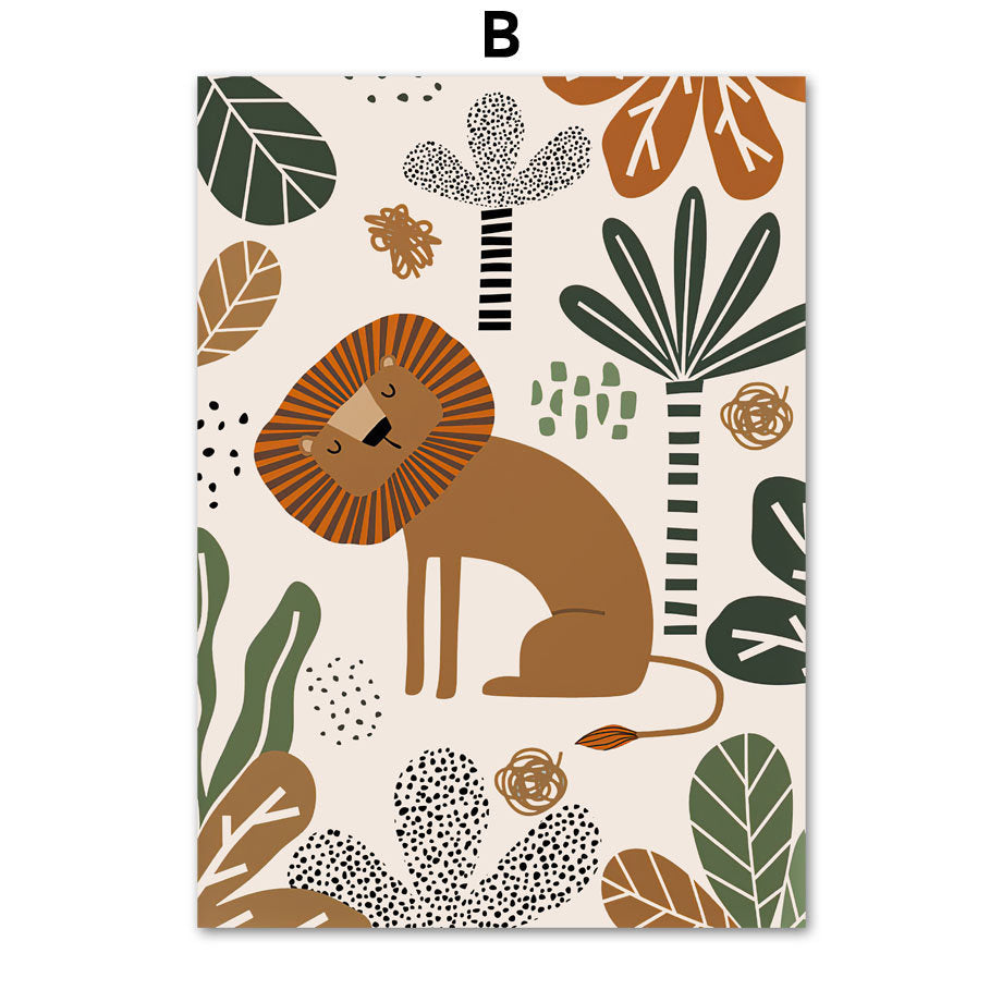 Poster Safari Abenteuer Löwe Giraffe I Kinderzimmer Wandbilder I Spielzimmer Dekoration I  Wand Deko Print I ohne Rahmen