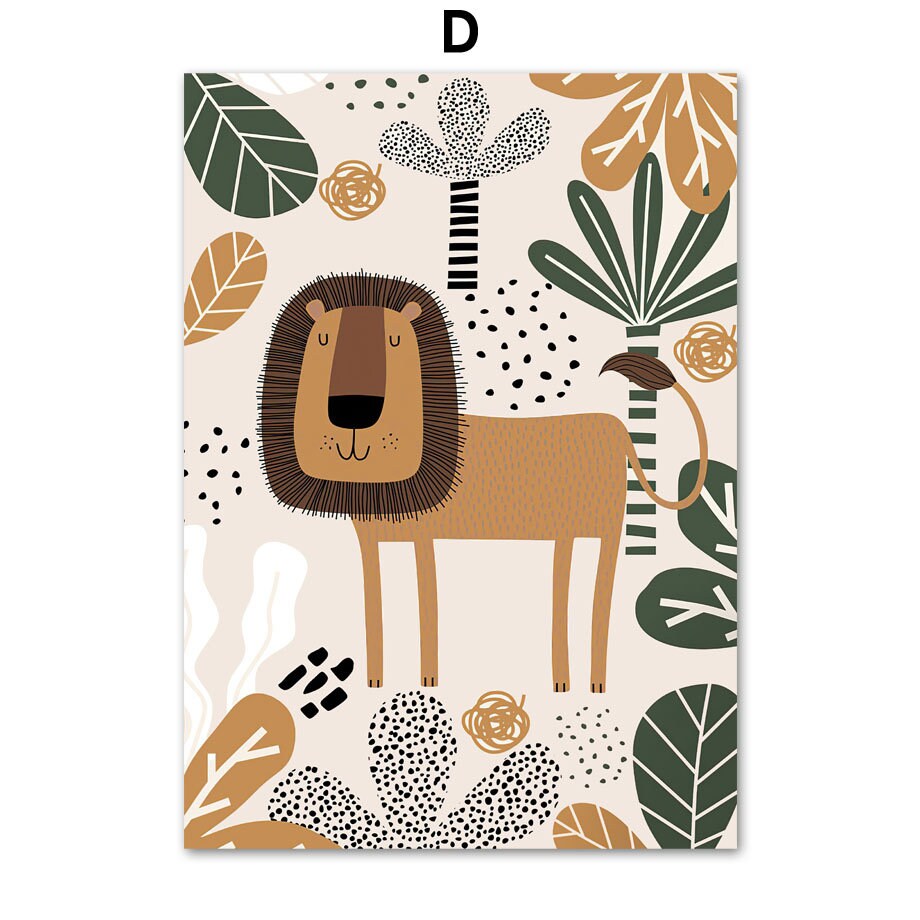 Poster Safari Abenteuer Löwe Giraffe I Kinderzimmer Wandbilder I Spielzimmer Dekoration I  Wand Deko Print I ohne Rahmen