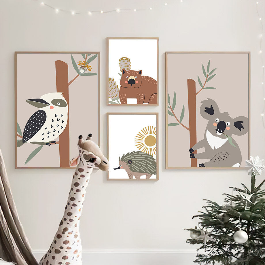 Poster Kinderzimmer Tiere Australien Kangaroo Koala Bär I Kinderzimmer Bilder I Wand Deko I Kunst Druck I Deko Print I ohne Rahmen