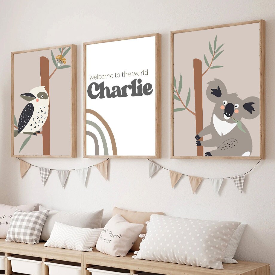 Poster Kinderzimmer Tiere Australien Kangaroo Koala Bär I Kinderzimmer Bilder I Wand Deko I Kunst Druck I Deko Print I ohne Rahmen