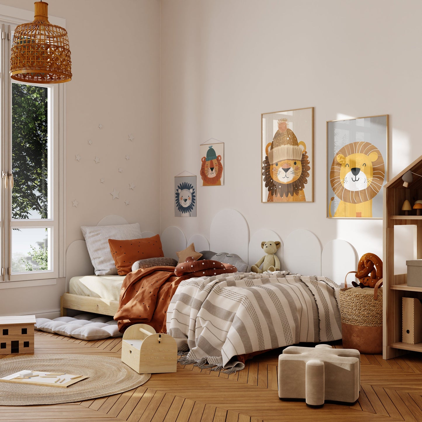 Löwen Poster Kinderzimmer · Geschenkidee für Kinder · Kinderzimmer Deko  · Winter Herbst Löwe Mütze · Deko Print ohne Rahmen