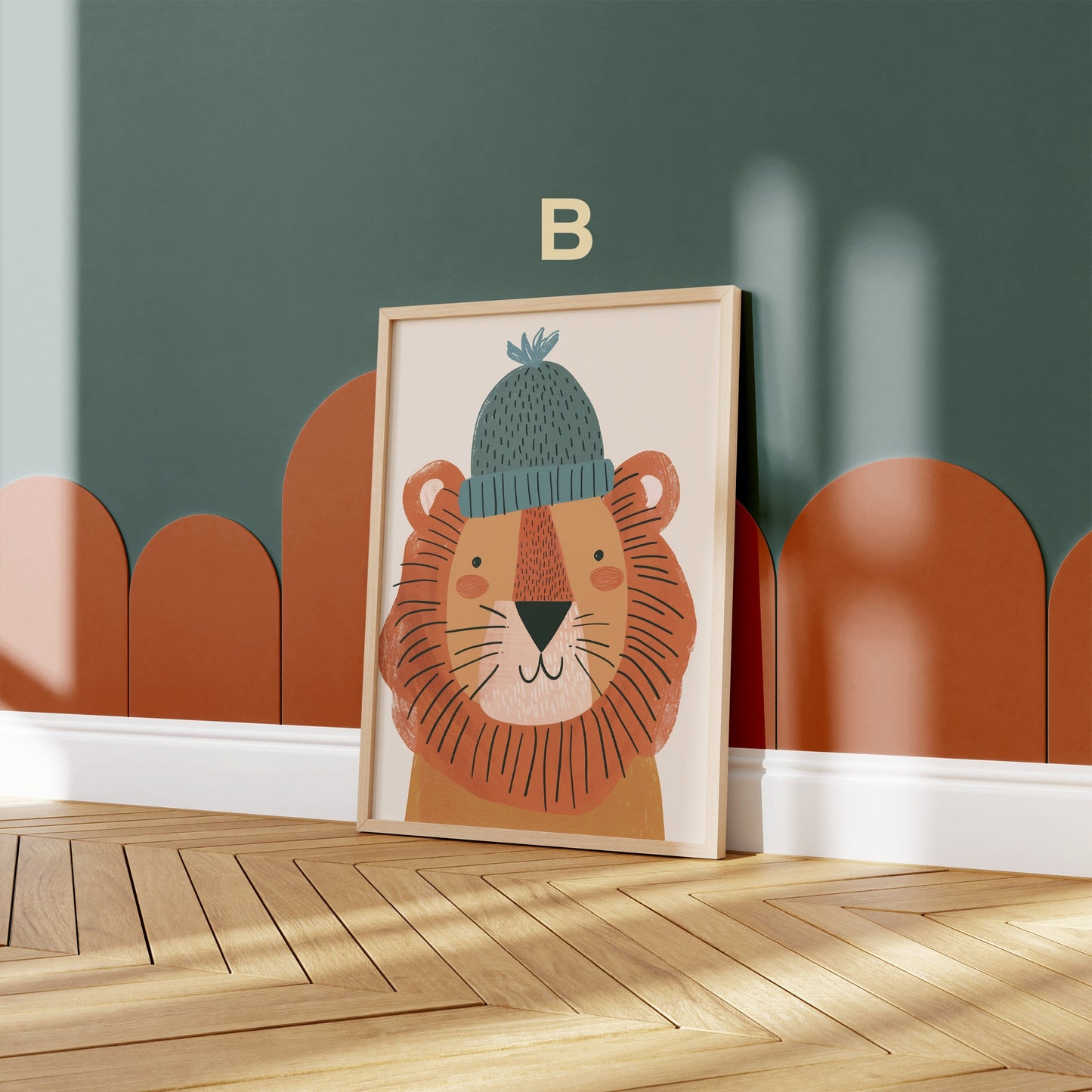 Löwen Poster Kinderzimmer · Geschenkidee für Kinder · Kinderzimmer Deko  · Winter Herbst Löwe Mütze · Deko Print ohne Rahmen