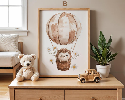 Boho Babyzimmer Poster · Wolke, Heißluftballon , Herzen , Mond und Sterne , Haus und Sonne , Schmetterlinge · Deko Print ohne Rahmen
